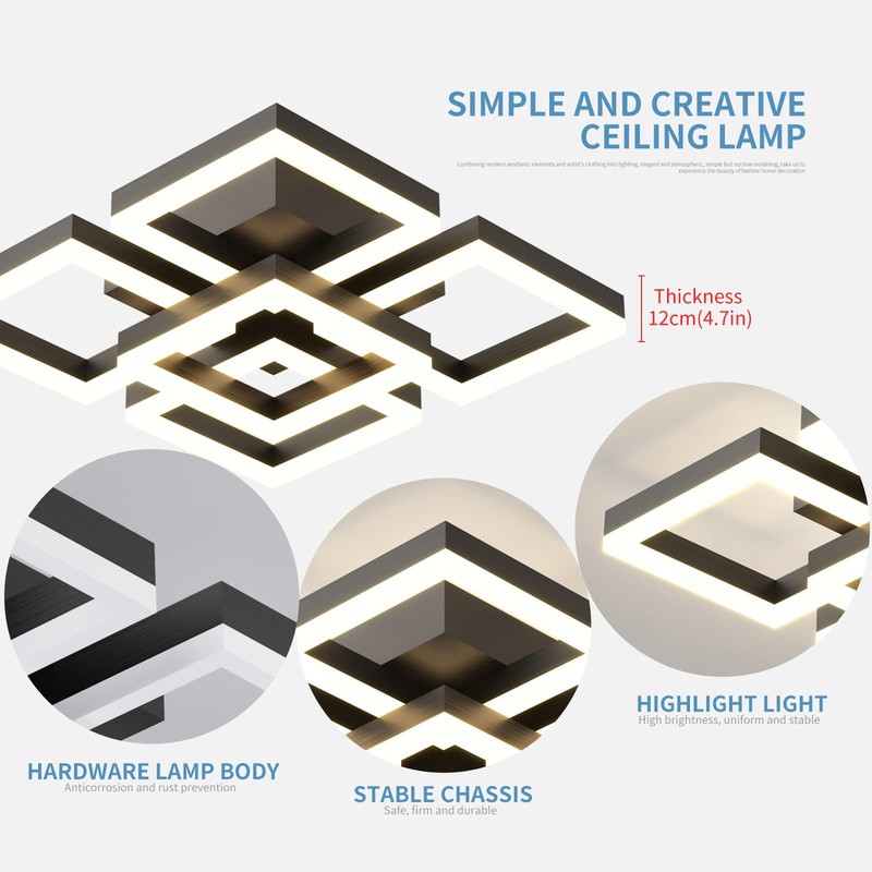 GEADI Modern LED Ceiling Light, 64W Black Flush Mount Light