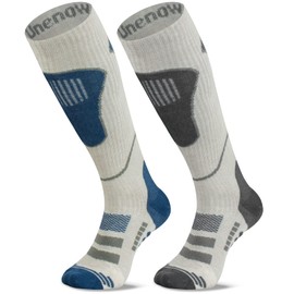 Merino Wool Ski Socks 2 Pairs, Thermal Knee High Warm Socks for Snowboarding, Hiking, Cold Weather, Snow, Hunting