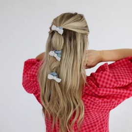 Kaxi, Two Toned Bow Slick Back Ponytails, No Damange Elastic & Stylish, Pack of 3 (Dusty Blue & Cloud)