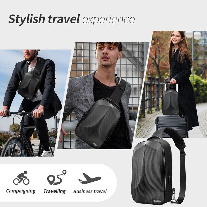 T-carbon Anti-Theft Sling Bag Backpack for Men,Carbon Fiber Hard Shell