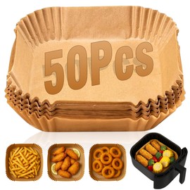 CHEF ROYALE 50pcs x Air Fryer Liner - 6.5 inches Square Parchment Disposable Paper Liner - Compatible with COSRI, Ninja, Tefal, Russell Hobbs Fryers (Unbleached 50pcs)