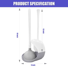 LGHHOMW Toilet Brush and Plunger Set, Toilet Plunger and Holder Set, 2 in 1 Plunger and Brush Set for Bathroom Cleaning,Plungers for Bathroom Heavy Duty 2 Pack in White&Gray
