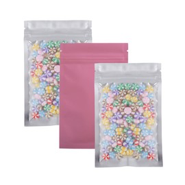 100x Premium Foil Matte Clear Front Color Back Resealable Flat Zip Close Locking Bag 8.5x13cm (3.3x5.1") (Pink)