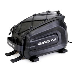 WILD MAN 4L Motorcycle Seat Bag Waterproof Bicycle Tail Bag Hard Shell Saddle Bag for Electric Bike Touring Sports Messenger Bag Storage Accessories GD5 Black