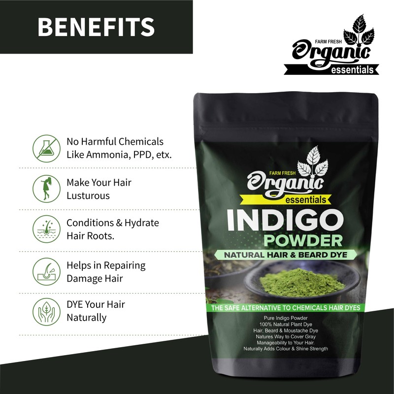 Organic Essentials Indigo Powder For Hair & Beard Dye -