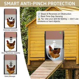 Automatic Chicken Coop Door, Chicken Door Programmable with App,Solar Chicken coop Door.Chicken Coop Door Timel& Light Sensor,Anti-Pinch,Remote Control,USB Rechargeable