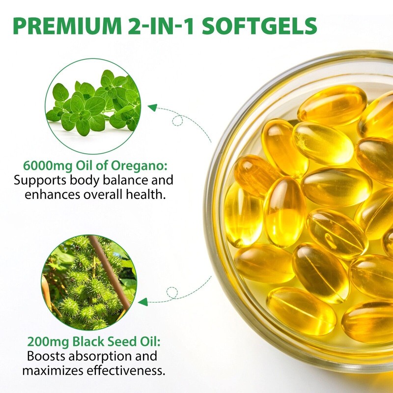 Maani Essence Organic Oregano Oil 6000mg 120 Softgel with Black