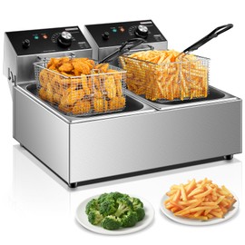 HOUSNAT Commercial Deep Fryer with Basket, 3400W 20.7QT/19.6L Electric Deep Fryer with 2 x 6.35 QT Removable Baskets, Stainless Steel Countertop Fryer for Restaurant or Home Use