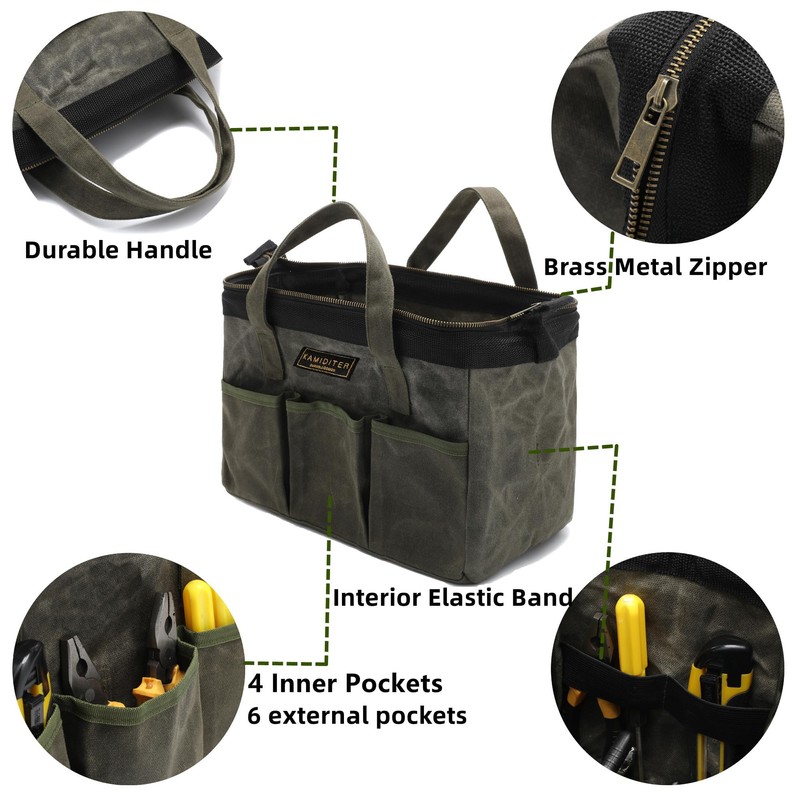 13-inch Tool Bag, Heavy Duty Wide Mouth Water-Resistant Tool Bag,