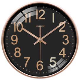 VIKMARI Modern Wall Clock, Small, 20 cm, Quiet, No Ticking, Quartz Wall Clock for Living Room, Bedroom, Office, Kitchen (Black and Gold)