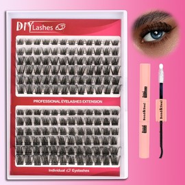 Himirell Lash Extension Individual Fluffy Natural Wispy Lashes DIY Eyelash Extension Lash Volume Clusters Mix D Curl Eyelash 3D Clusters Lashes Faux Mink False Extensions Self Application at Home