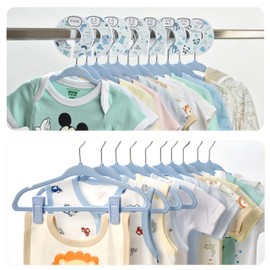 Babyrish Unisex Nursery Closet Organizer Set - 30X Velvet Hangers for Baby Clothes with 8X Closet Size Dividers (Newborn Infant to Toddler) and 10X Hanger Clips - All in Cute Box (Blue)