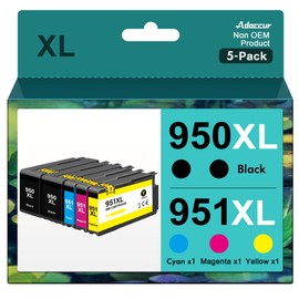 Adoccur 950XL 951XL Combo Pack Compatible Replacment for HP OfficeJet Pro 8600 8610 8620 8100 8630 8660 8640 8615 76DW 251DW (2 Black, 1 Cyan, 1 Magenta, 1 Yellow, 5 Pack)