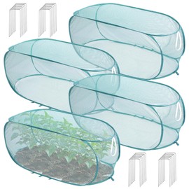 Molain 4 Pcs Pop Up Garden Plant Covers, 39" x 18" x 16" Mesh Plant Protector Net with 32 Ground Stakes Foldable Vegetable Fruit Flower Garden Bed Cover Guard from Birds Animals