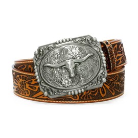 Moranse Belts With Religion Cross Kneeling Prayer & Horse and Bull Styles Western Cowboy Buckle