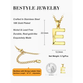 Bestyle Gold Letter E Necklace Capital Letter E Pendant Alphabet E Charm With Chain E Necklace for Women Birthday Gift