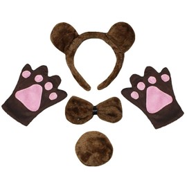 Petitebella Combined Animal Headband Bowtie Tail Gloves 4pc Costume 1-5y (Bear, One Size)