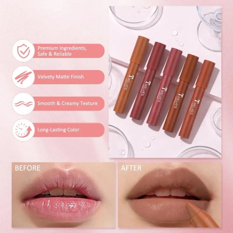 3 Piezas Pintalabios Mate Larga Duracion Labial Nude Cremoso