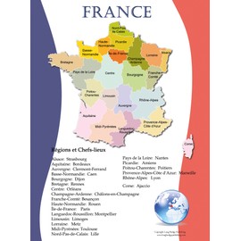 Long Bridge Publishing French Language School Poster - Map of France with Regions and Regional Capitals (18 x 24 inches)