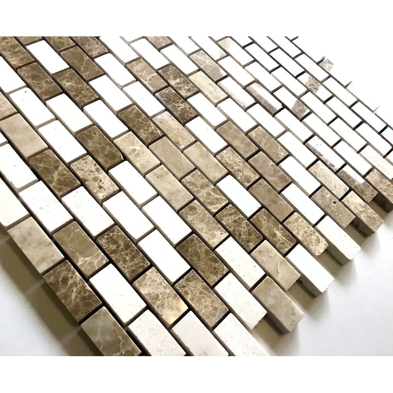 Cappucino Emperador Light and Vanilla Limestone .5x1 Mixed Marble Mosaic