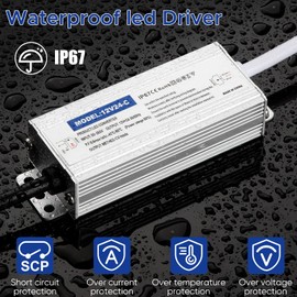 Karyoosi LED Transformer 24 W 2 A, Transformer 230 V to 12 V LED, LED Transformer Waterproof IP67 LED Power Supply for LED Lighting Indoor and Outdoor Use