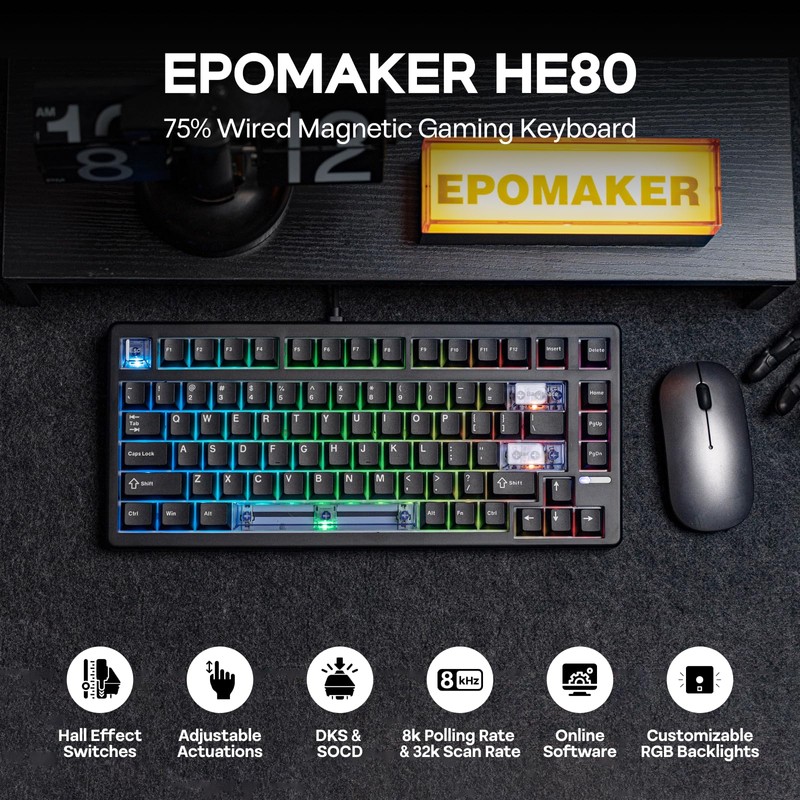 EPOMAKER HE80 Hall Effect Gaming Keyboard, 8K Polling & 32K