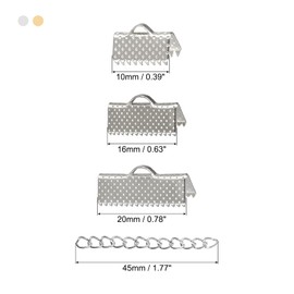 uxcell Jewelry Making Kit, 10/16/20mm Ribbon Crimp Clamp Ends, Bookmark Pinch with Jump Rings, Lobster Clasps, and Extension Chains for DIY Ribbon Bracelet