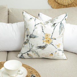 VOGOL Linen Textured Throw Pillow Covers, Grey Sparrows Print Soft Touch Accent Cushion Covers with Piped Edge, 20x20 Inch Square Pillowcase for Sofa Living Room, 1 Piece