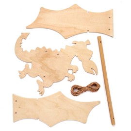 Baker Ross AW568 Dragon Wood Craft Puppets (Pack of 3) Moving Puppet with Movable Wings, Arms & Legs for Kids To Create, Assorted