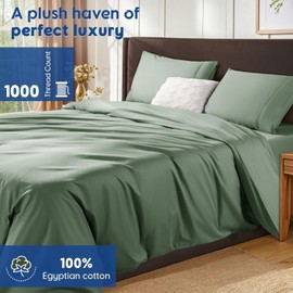 SONORO KATE 100% Egyptian Cotton Duvet Cover Queen Size, 1000 Thread Count Sateen Duvet Cover, Soft, Breathable Cotton Comforter Cover with Hidden Zipper Closure - 3 PC (Sea Glass,Queen)