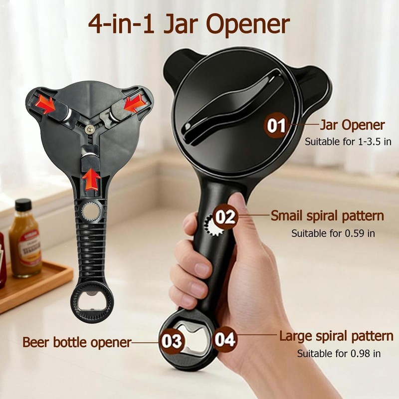 4-in-1 Jar Opener, Adjustable Jar Opener for Seniors, Kitchen Tool