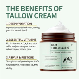ZTSGU 2 Pcs Beef Tallow for Skin, 100% Organic Grass Tallow and Honey Balm for Face Deep Care Moisturizer Cream. 8.4 Oz