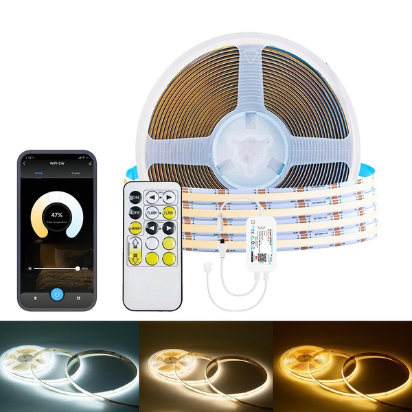 YSRSAI WiFi CCT COB LED Strip, 5 Metre Dimmable 2700