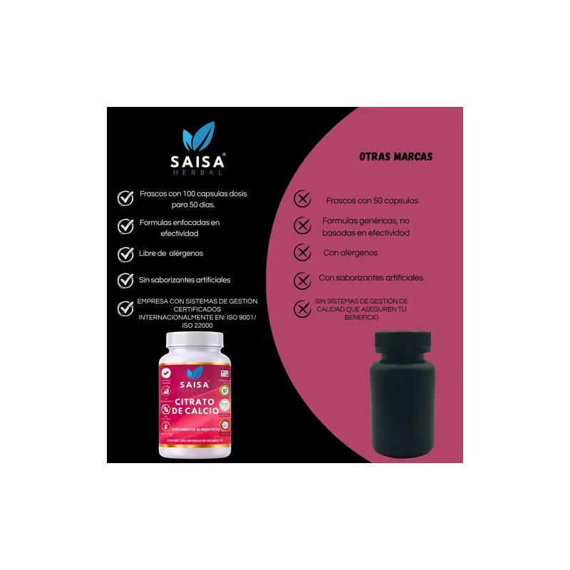 Citrato de Calcio Saisa Herbal, Suplemento para Huesos y Dientes