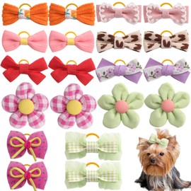 Petbuy 20 Pcs Multicolor Small Dog Bows Cute Puppy Dog Hair with Rubber Bands Bulk Pet Bowknot Hair Bows Grooming Flower Ball Bowknot Top Knot for Holiday Daily Yorkie