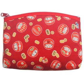 Kyoyu Women's Pouch, Made in Japan, Approx. 4.7 x 6.1 inches (12 x 15.5 cm), Makeup, Trinket Case, Portable, Japanese Pattern, Breath and Lucky Shop Daruma, Red