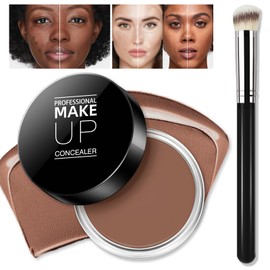 LOKFAR Cream Concealer Full Coverage Makeup, Matte Color Correcting Concealer with Brush, Waterproof, Conceals Blemish, Pores and Spots, Under Eye Makeup Concealer for Dark Circles (#07 DEEP)
