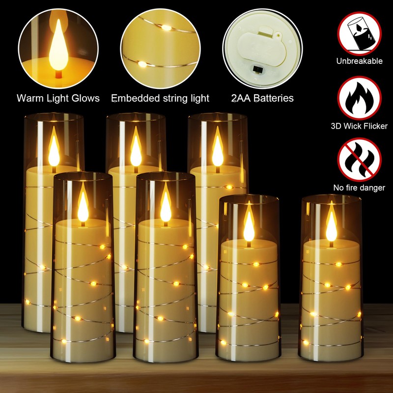 Wondise Flameless Flickering Candles with Embedded Star String Remote and