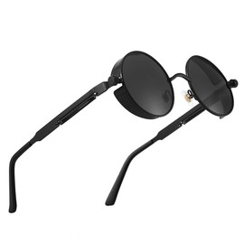 Steampunk Polarized Sunglasses For Men Women ，Gothic Round Steam punk Sun glasses