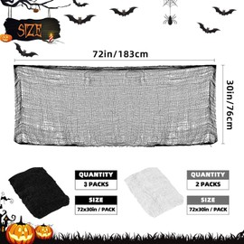 Decoración de Tela Espeluznante de Halloween 5 piece 76 x 183 cm, Gasa Negra Aterradora, Decoración de Halloween para Fiestas en Interiores y Exteriores (3 negras + 2 blancas)