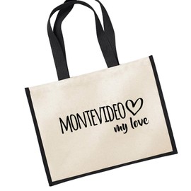 Huuraa Montevideo My Love Jute Bag Black Size 21 Litres for All Montevideo Uruguay Fans Gift Idea for Friends and Family, multicoloured