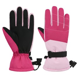 Durio Children's Ski Gloves, Waterproof Ski Gloves, Warm Gloves, Suitable for Children from 6-14 Years, Pink, M (6-11 Years)