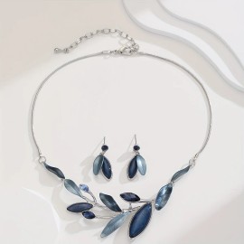 Bohemian Vintage Thick Jewelry Set Rhinestone Royal Blue Leaf Necklace Fashion Earring for Women Wedding Party Dance Unique GiftColor: Royal Blue