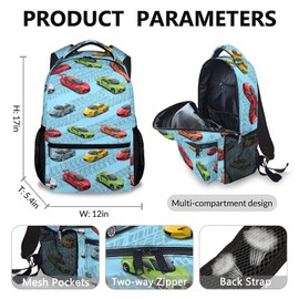 FLEXIMX Kids Backpack Set with Lunch Box Pencil Case, Race Car School Backpacks Set of 3, Bookbag Matching Combo for Boys, School Suppies for Race Car Lovers