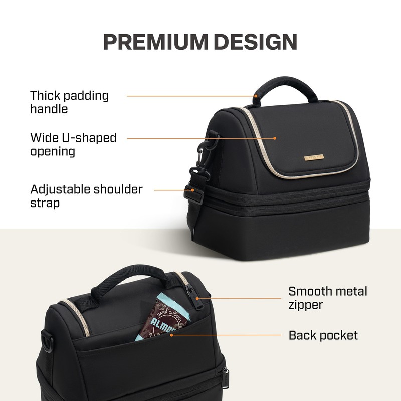 Everfun Womens Lunch Box Two Compartments Insulated Lunch Tote Bag