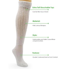 Peavey Hosiery White Heavy XL Length Slouch Socks, 9-11, 12-15 Inch Ribbed Area, 20-25 Inch Total Length, One Size, 83% Cotton/7% Nylon/10% Spandex, Made in USA, White/Gray