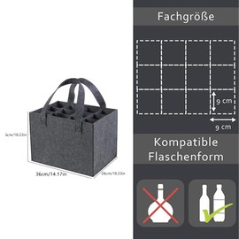 Bottle Carrier, Bottle Bag, Bottle Basket, Deposit Bottles Collection Container, Bottle Storage, Men's Handbag, Drink Carrier Bottle Bag with 12 Compartments, Sizes 36 cm x 26 cm x 26 cm, gray