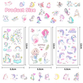 ACWOO Unicorn Temporary Tattoos, 30 Sheets Unicorn Mermaid Temporary Tattoo Stickers for Kids, 350+ Patterns Waterproof Removable, Birthday Party Bag Filler