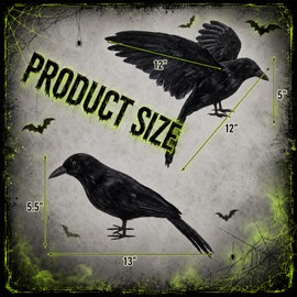 Hoteam 3 Pack Realistic Crow Decoys Halloween Decorations, Black Crows,L
