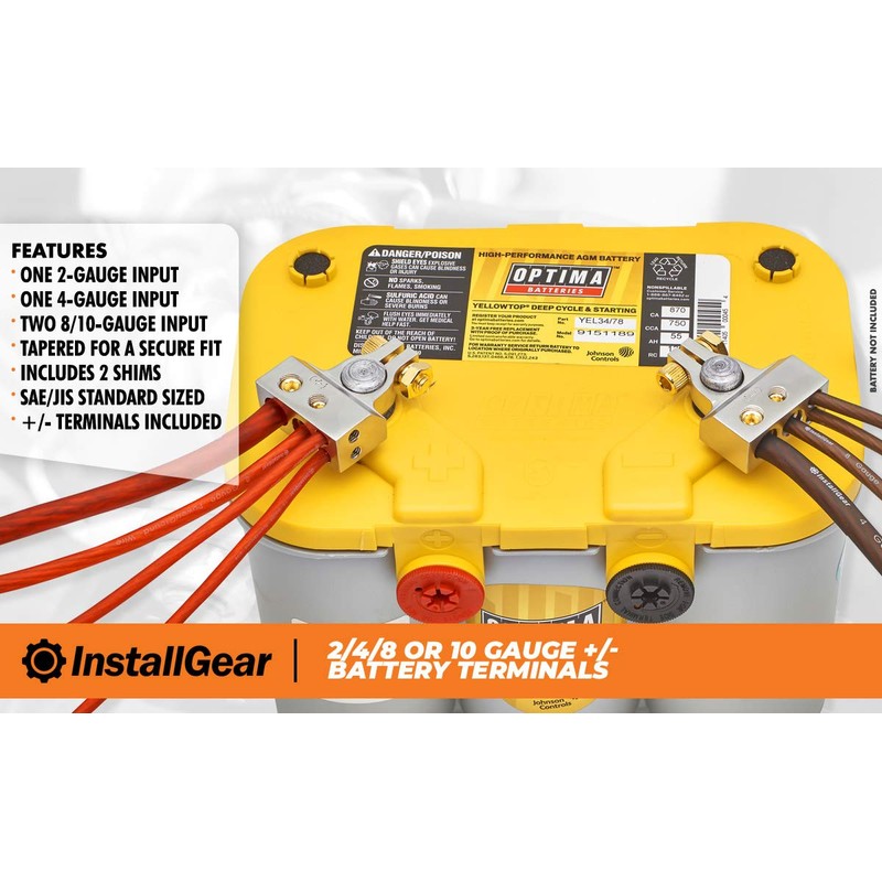 InstallGear 2,4,8 or 10 Gauge Battery Terminals w/Shims - Positive,